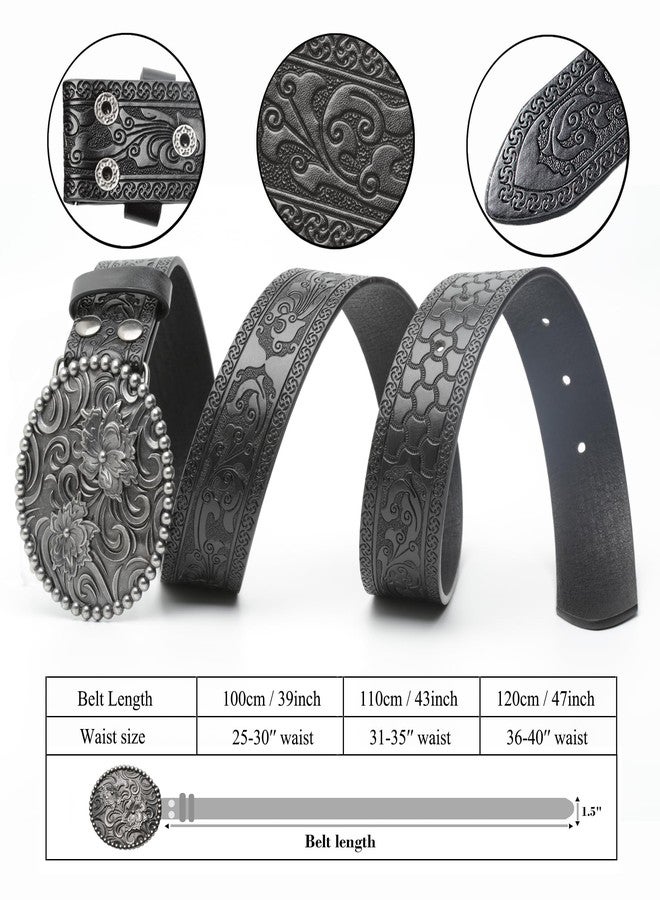 Wojgzon Western PU Leather Cowboy Cowgirl Belt for Men & Women - Vintage Flower Buckle Embossed Leather Belts for Jeans Pants - Image 5